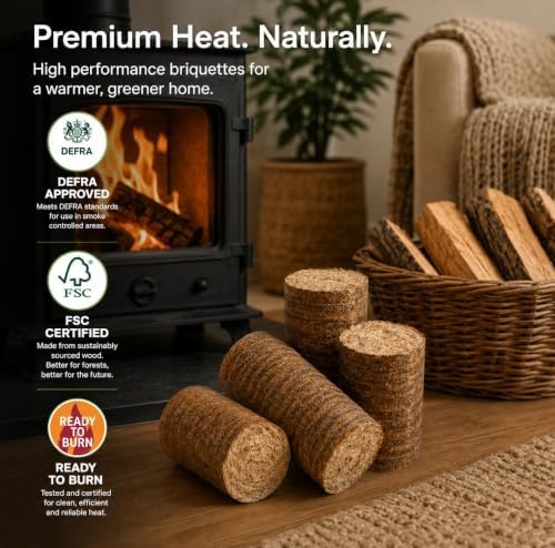 Wood briquettes by a log burner
