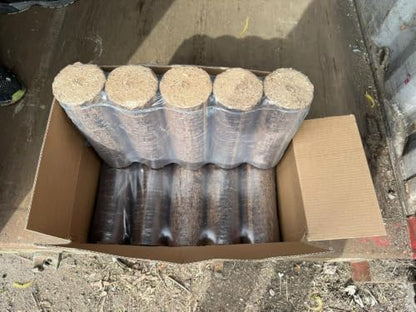 Wood briquettes packed in a box