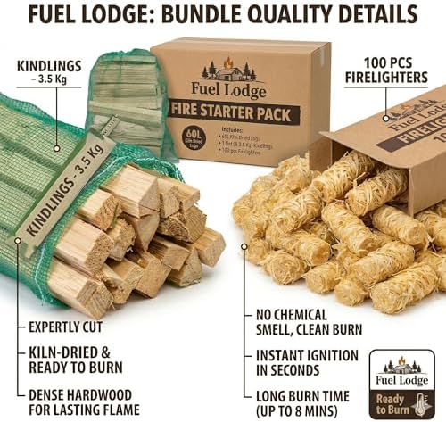 What's in the Fire Starter Pack: a 3.5kg net of kindling and 100 natural firelighters