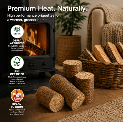 Heat Logs Wood Briquettes – 20kg Eco Hardwood Fuel Logs for Wood Burners, Stoves & Fire Pits | Fuel Lodge Long Burning Smokeless Heat Logs